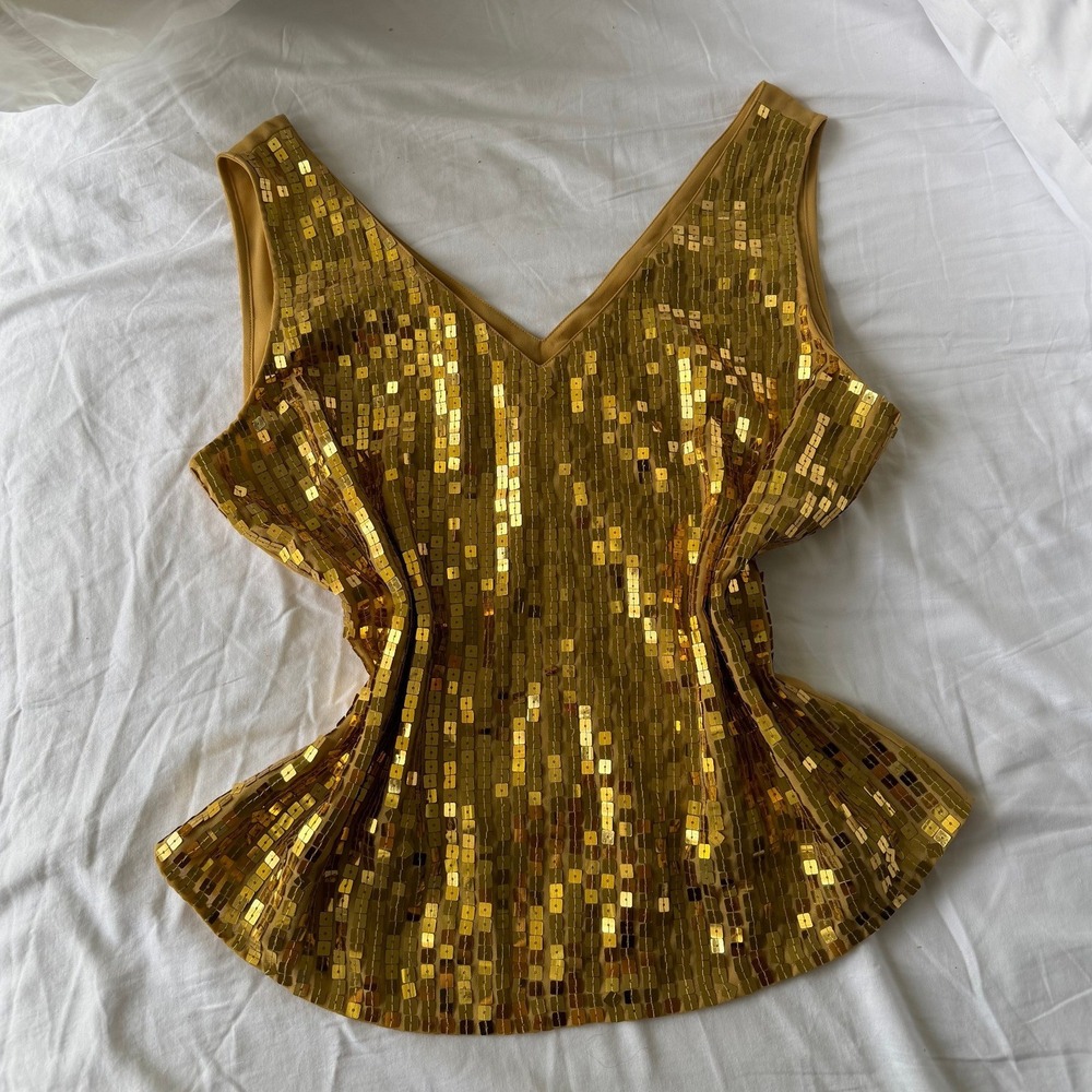 Together Y2K Sequin Tank Top Gold V-Neck 2000s Size 14 Curve Plus